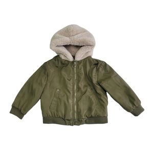 Zara Kids Olive Green Faux Fur Lined Hooded Jacket Size 3-4 Years